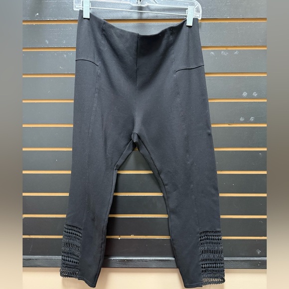 Joseph Ribkoff Black Cropped Leggings with Mesh Detail - Picture 1 of 3